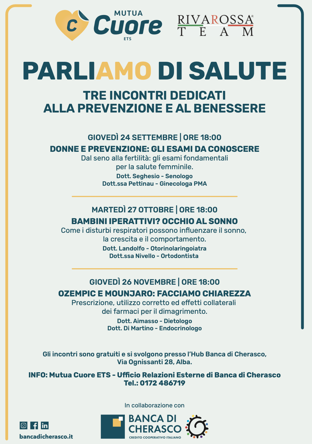 Parliamo di Salute: ad Alba tre incontri per parlare di prevenzione con gli specialisti